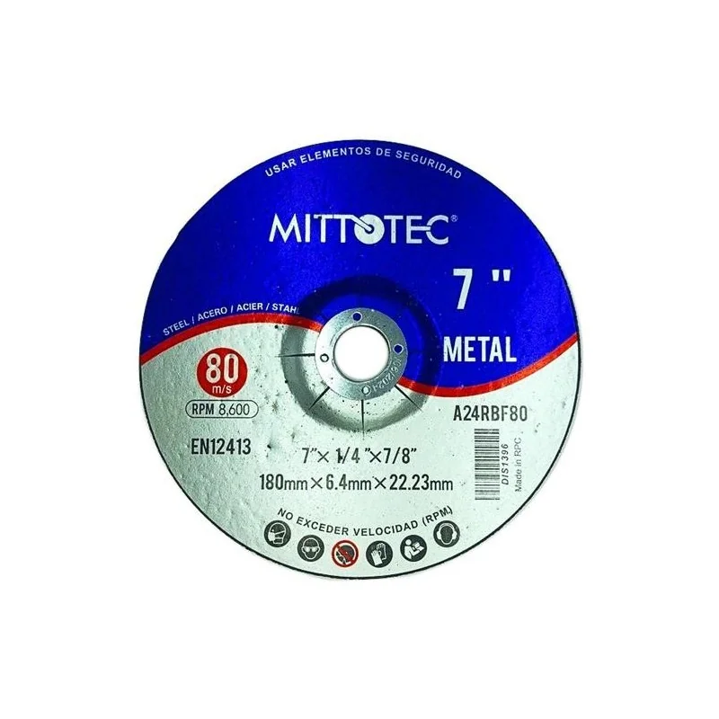 DISCO DESBASTE METAL 7"-1/4"(6.4MM) MITTOTEC